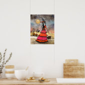 Een Halloween Stroll Fantasy Witch Black Cats Post Poster (Keuken)