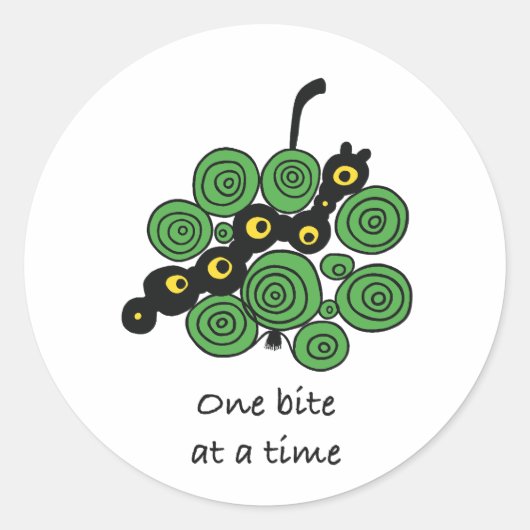 Eén hapje tegelijk Ronde sticker – Lieve worm Dood (Voorkant)