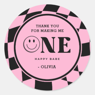 Een Happy Babe Girl Roze 1e Verjaardag Bedankt Ronde Sticker