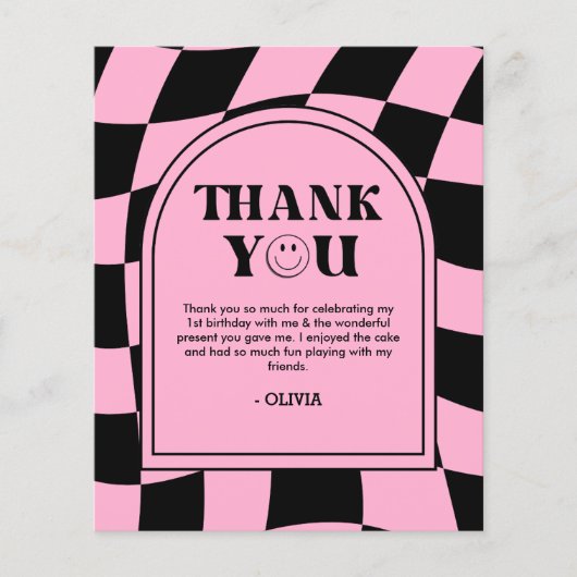 Een Happy Babe Roze 1e Verjaardag Dank u kaart (Voorkant)