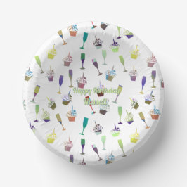 Een Happy Birthday Cup Cake Wijnglas Patroon Papieren Kommen