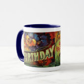 Een Happy Birthday  geschilderd Mok (Voorkant links)