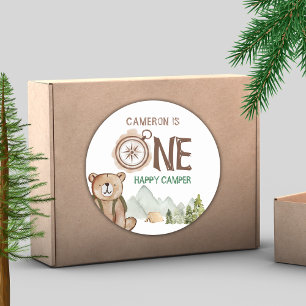 Een Happy Camper Beer Woodland 1e verjaardag Ronde Sticker
