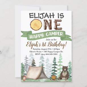 Eén Happy Camper Birthday Uitnodiging 1e verjaarda