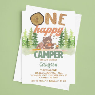 Eén Happy Camper Birthday-uitnodiging Kaart