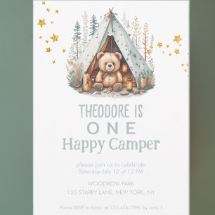 Eén Happy Camper Cute Woodland Beer Birthday Invit Kaart