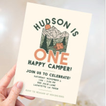 Een Happy Camper Eerste Verjaardagsfeestuitnodigin
