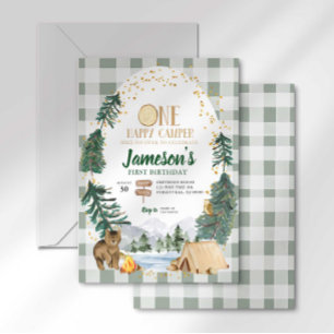 Eén Happy Camper First Birthday-uitnodiging Kaart