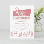 Een Happy Camper Girls 1e Camping Forest Verjaarda Kaart (Staand voorkant)