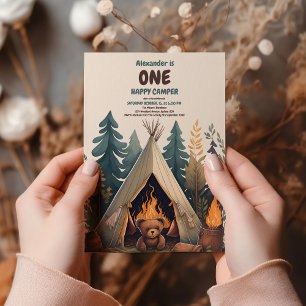 Eén Happy Camper Wood Boys 1e verjaardag Kaart