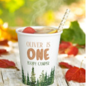 Eén Happy Camper Wood Boys 1e verjaardag Papieren Bekers