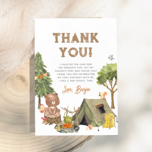 Een Happy Camper Woodland Boy 1e Verjaardagsfeest Bedankkaart