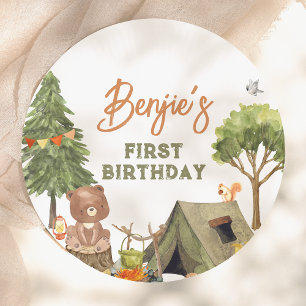 Een Happy Camper Woodland Boy 1e Verjaardagsfeest Papieren Bordje