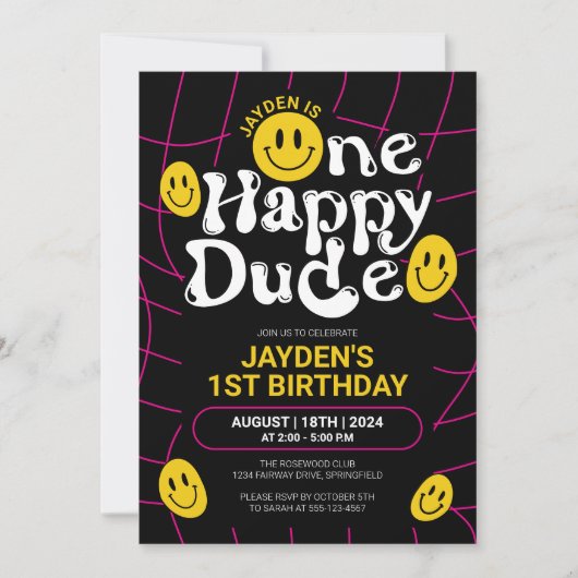 Een Happy Dude Neon Smile Face Boy 1e verjaardag Kaart (Voorkant)