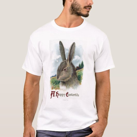 Een Happy EastertideGray Rabbit Scene T-shirt (Voorkant)