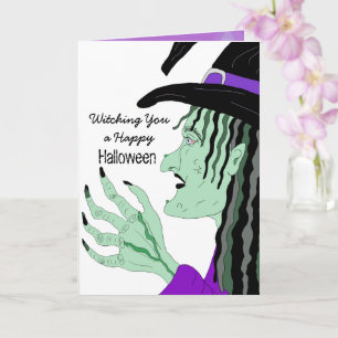 Een Happy Halloween Hand Drawn heks bij je houden Kaart