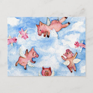 een Happy Herd of Flying Pigs Briefkaart