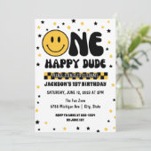 EÉN Happy Man First Birthday Invitation Kaart (Staand voorkant)