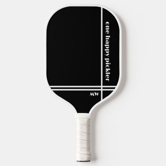 Een Happy Pickler Zwart Wit Initialen Grappig Pickleball Paddle (Voorkant)