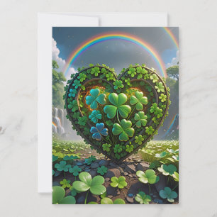 Een hart gemaakt van klavertjes onder de regenboog feestdagenkaart