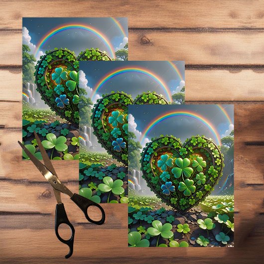 Een hart gemaakt van shamrocks onder de regenboog tissuepapier