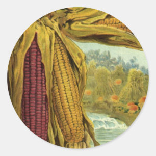 Een hartelijke dankdag; Indiase maïs en hooibergen Ronde Sticker