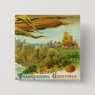 Een hartelijke Thanksgiving; Indiase maïs en hooib Vierkante Button 5,1 Cm