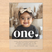 Eén hartfoto voor eerste verjaardag acryl uitnodigingen (Voorkant)