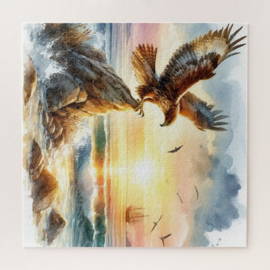 Een havik en een zeilschip in zee legpuzzel (Horizontaal)