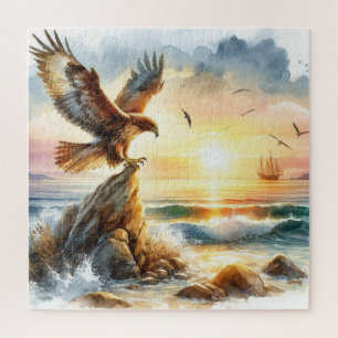 een havik en een zeilschip op zee legpuzzel
