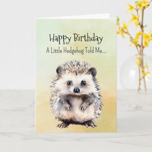Een Hedgehog persoonlijkheid Verjaardag Fun Animal Kaart (Gele Bloem)