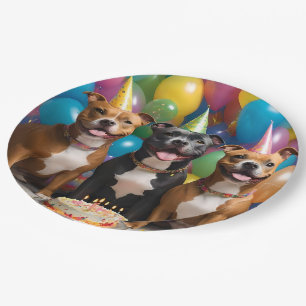 Een heel blij Staffy-verjaardag met cake, Papieren Bordje