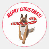 Een heel Duits Shepherd Candy Cane Kerstmis Ronde Sticker (Voorkant)