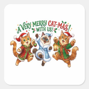 Een heel kerststal Kat-Mis Kerstkatten Vierkante Sticker