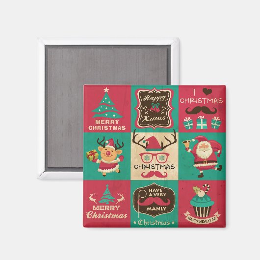 Een heel Manly kerstmustache Collage Magnet Magneet (Voorkant / Achterkant)