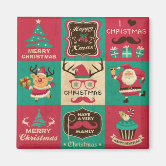 Een heel Manly kerstmustache Collage Magnet Magneet