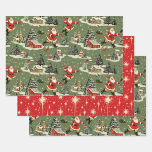 Een Heel Retro Kerstmis & Feliz Santas Inpakpapier Vel