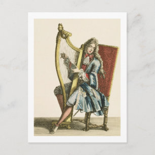 Een heer die de harp speelt (graven) briefkaart