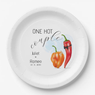 Eén Heet Stel Heete Paprika Bruiloft Papieren Bordje