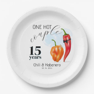 Eén Heet Stel Heete Paprika Huwelijksverjaardag Papieren Bordje