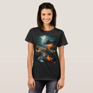 Een heiligdom met lichten eromheen en een teken da t-shirt