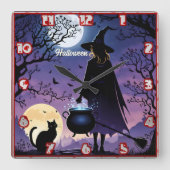 Een heks brouwt drankjes onder de volle maan vierkante klok (Voorkant)