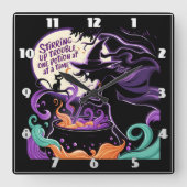 Een heks brouwt drankjes onder de volle maan vierkante klok (Voorkant)