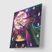 Een heks brouwt drankjes onder de volle maan vierkante klok (Hoek)