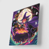 Een heks brouwt drankjes onder de volle maan vierkante klok (Hoek)