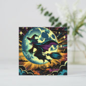 Een heks en een Halloweenfeest Kaart (Staand voorkant)