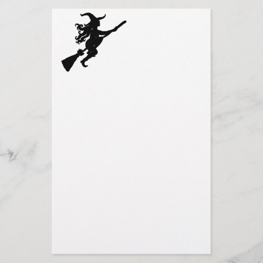 Een heks op een Broom Silhouette Briefpapier (Voorkant)