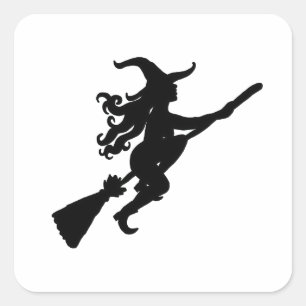 Een heks op een Broom Silhouette Vierkante Sticker