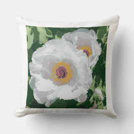 Een heldere witte pioen op het kussen van de worp.