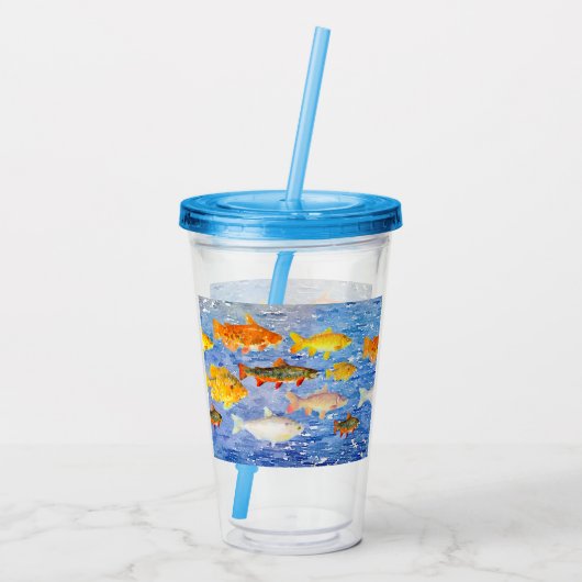 Een hele partij vis in de Zee Acryl Drinkbeker (Achterkant)